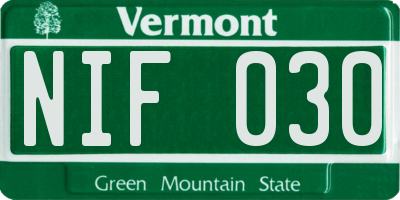 VT license plate NIF030