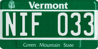 VT license plate NIF033