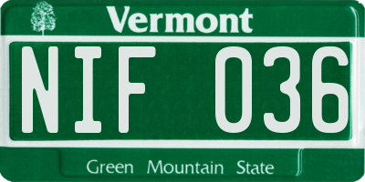 VT license plate NIF036