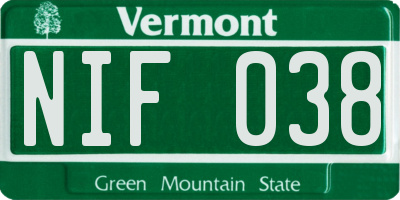 VT license plate NIF038