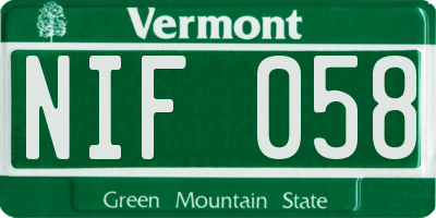 VT license plate NIF058