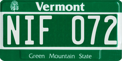 VT license plate NIF072
