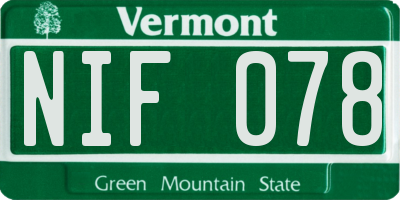 VT license plate NIF078