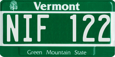 VT license plate NIF122