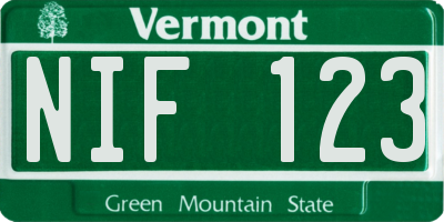 VT license plate NIF123
