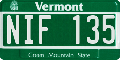 VT license plate NIF135