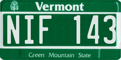 VT license plate NIF143