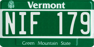 VT license plate NIF179