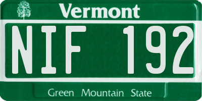 VT license plate NIF192