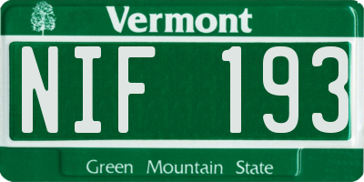 VT license plate NIF193