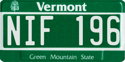 VT license plate NIF196