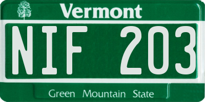 VT license plate NIF203