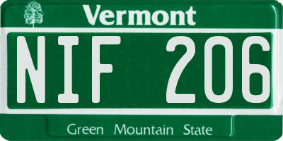 VT license plate NIF206