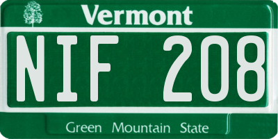 VT license plate NIF208