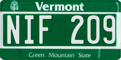 VT license plate NIF209