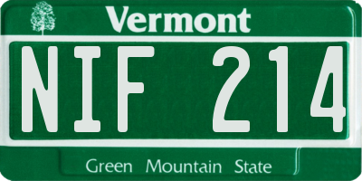 VT license plate NIF214