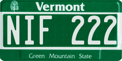 VT license plate NIF222