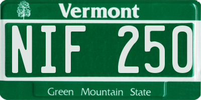VT license plate NIF250