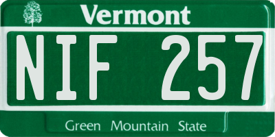 VT license plate NIF257