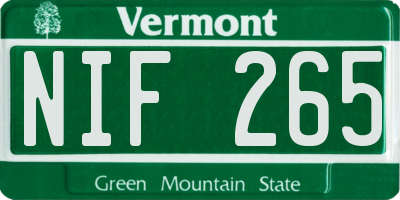 VT license plate NIF265