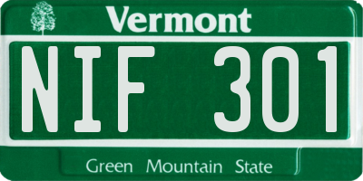 VT license plate NIF301
