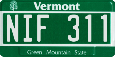 VT license plate NIF311