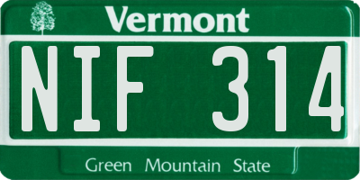 VT license plate NIF314