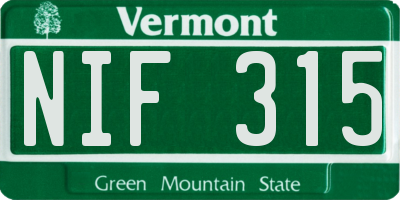 VT license plate NIF315