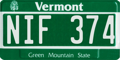 VT license plate NIF374