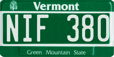 VT license plate NIF380