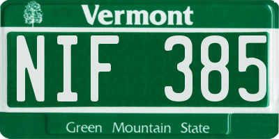 VT license plate NIF385
