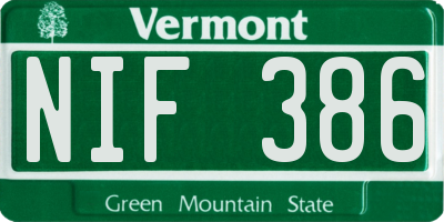 VT license plate NIF386
