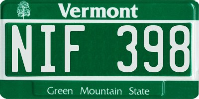 VT license plate NIF398