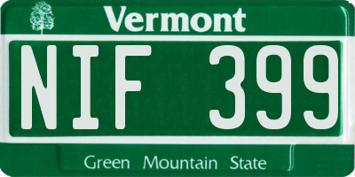 VT license plate NIF399