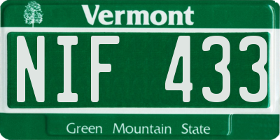 VT license plate NIF433
