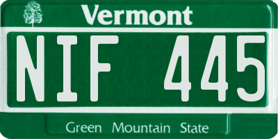 VT license plate NIF445