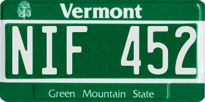 VT license plate NIF452