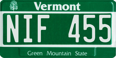 VT license plate NIF455