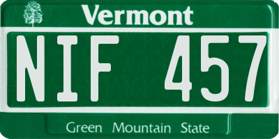 VT license plate NIF457