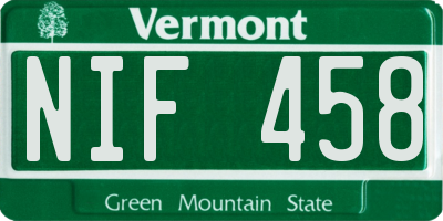 VT license plate NIF458