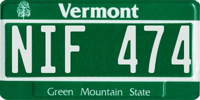 VT license plate NIF474