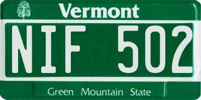 VT license plate NIF502