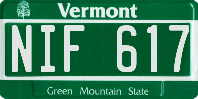VT license plate NIF617