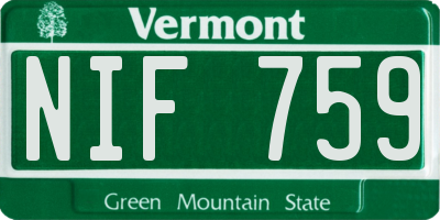 VT license plate NIF759
