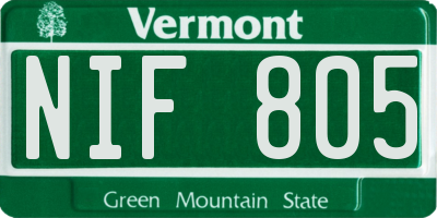 VT license plate NIF805