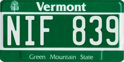 VT license plate NIF839