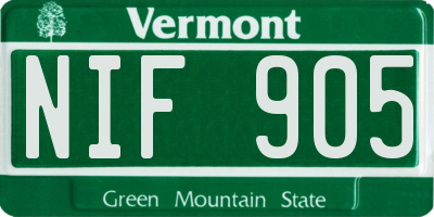 VT license plate NIF905