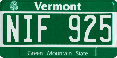 VT license plate NIF925