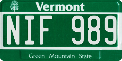 VT license plate NIF989