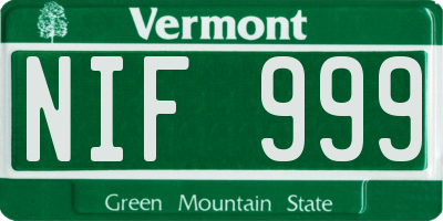 VT license plate NIF999